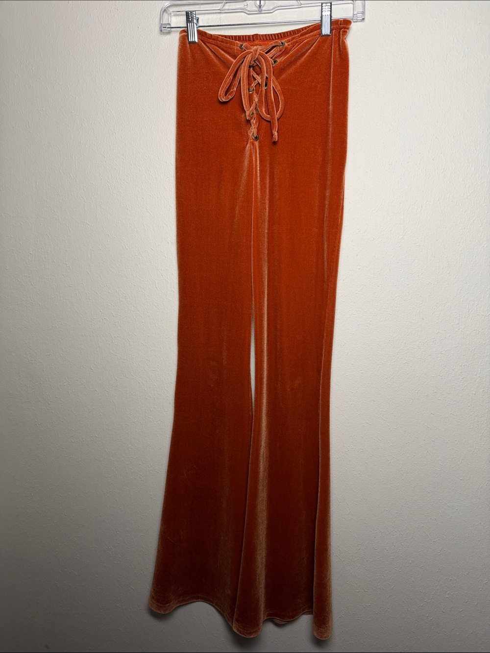 Rust Velvet Lace-Up Wide-Leg Pants